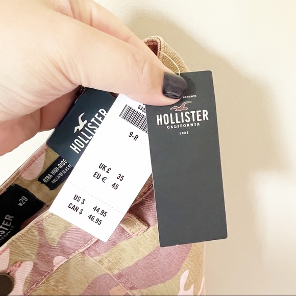 Hollister Ultra High-Rise Cargo Mom Jeans Pink Army Green Camo 9R 29 NWT - Picture 8 of 16